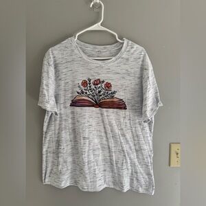 Women’s Heatherd Short Sleeve T Shirt SZ 2XL Book Lovers Floral Reading Casual